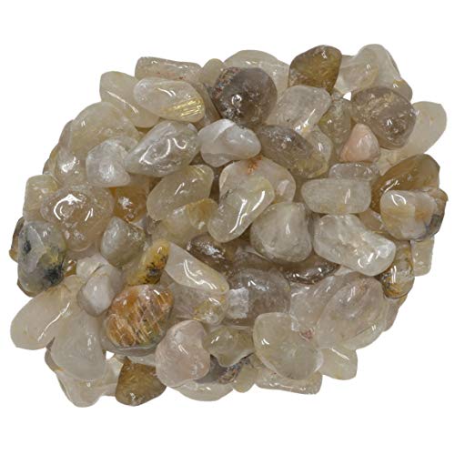 Digging Dolls: 1 lb of Small Rutile Quartz B Grade Stones from Brazil - Tumbled Rocks Crystals Perfect for Art, Crafts, Reiki, Wicca and Wire Wrapping!