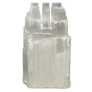 Digging Dolls: 1 Piece Natural White Selenite Triple Skyscraper Hand Carved Lamp - 8 Inch Avg. - with Dimmer Switch, Cord and 15 Watt Bulb!