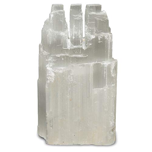 Digging Dolls: 2 Pieces Natural White Selenite Triple Skyscraper Hand Carved Lamp - 8 Inch Avg. - with Dimmer Switch, Cord and 15 Watt Bulb!