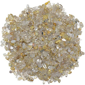 Digging Dolls: 1 lb of Tumbled Golden Rutilated Quartz Chip Stones - Polished Rocks for Crafts, Art, Vase Filler, Decoration, Reiki, Crystal Jewelry Making and More!