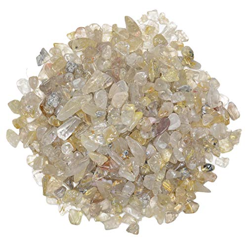 Digging Dolls: 1 lb of Tumbled Rutilated Quartz Chip Stones - Polished Rocks for Crafts, Art, Vase Filler, Decoration, Reiki, Crystal Jewelry Making and More!