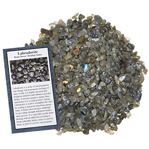 Digging Dolls: 2 lbs of Tumbled Labradorite Chip Stones - Polished Rocks for Crafts, Art, Vase Filler, Decoration, Reiki, Crystal Jewelry Making and More!